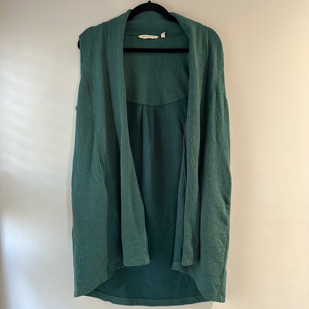 Soft Surroundings Green Sleeveless Duster Cardigan Textured‎ Pockets Medium